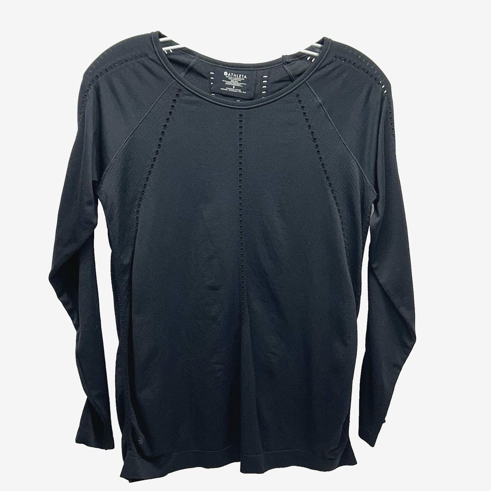 Athleta Women's Small Black Nylon Long Sleeve Athletic Shirt (H8)